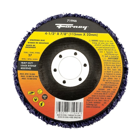 Forney Strip and Finish Disc, Heavy-Duty, 4-1/2 in x 7/8 in Type 27 71946